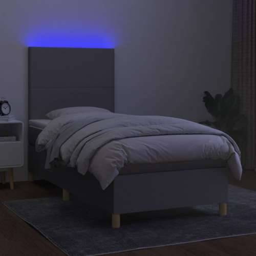 Krevet box spring s madracem LED svjetlosivi 100x200 cm tkanina Cijena