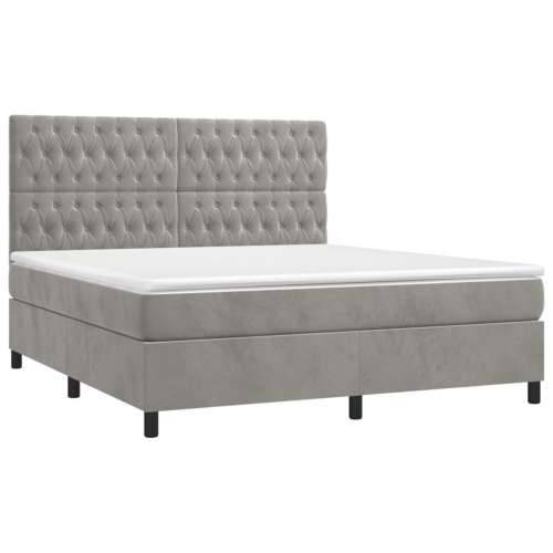 Krevet box spring s madracem LED svjetlosivi 160x200 cm baršun - Svjetlosiva 160 x 200 cm Dizajn s gumbima Cijena