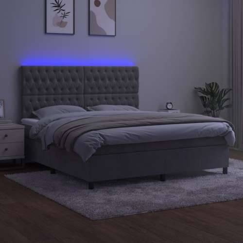 Krevet box spring s madracem LED svjetlosivi 160x200 cm baršun - Svjetlosiva 160 x 200 cm Dizajn s gumbima Cijena