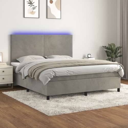 Krevet box spring s madracem LED svjetlosivi 160x200 cm baršun - Svjetlosiva 160 x 200 cm Gladak dizajn Cijena