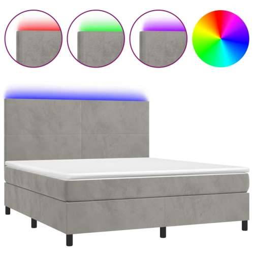 Krevet box spring s madracem LED svjetlosivi 160x200 cm baršun - Svjetlosiva 160 x 200 cm Gladak dizajn Cijena