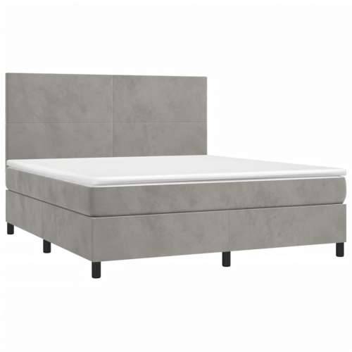 Krevet box spring s madracem LED svjetlosivi 160x200 cm baršun - Svjetlosiva 160 x 200 cm Gladak dizajn Cijena