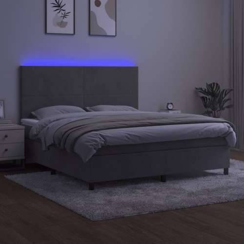 Krevet box spring s madracem LED svjetlosivi 160x200 cm baršun - Svjetlosiva 160 x 200 cm Gladak dizajn Cijena
