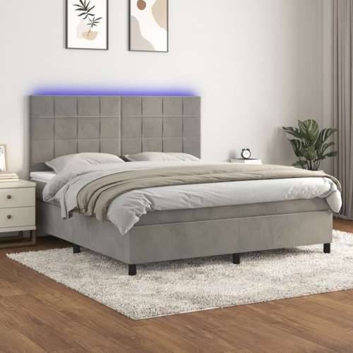 Krevet box spring s madracem LED svjetlosivi 160x200 cm baršun - Svjetlosiva 160 x 200 cm Blok s kvadratima Cijena