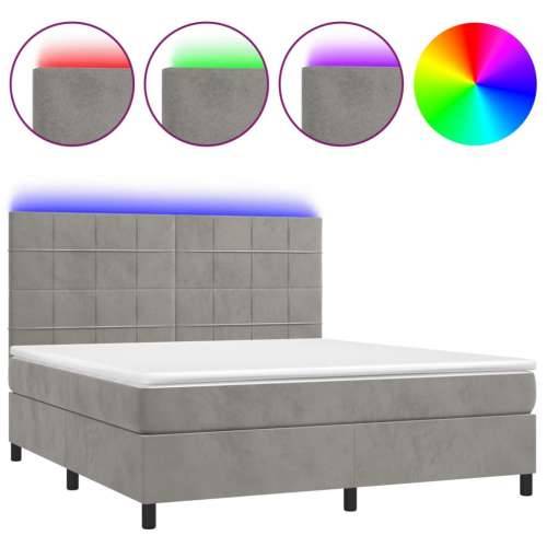 Krevet box spring s madracem LED svjetlosivi 160x200 cm baršun - Svjetlosiva 160 x 200 cm Blok s kvadratima Cijena