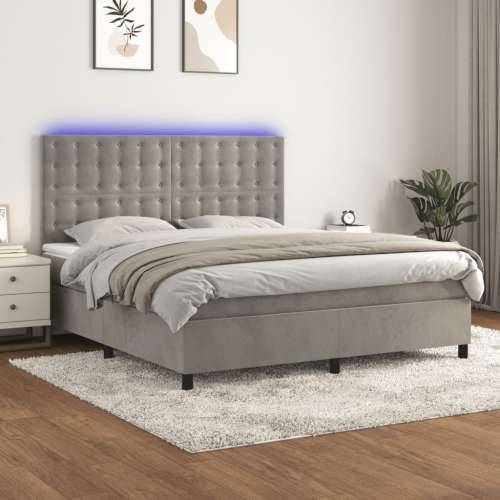 Krevet box spring s madracem LED svjetlosivi 160x200 cm baršun - Svjetlosiva 160 x 200 cm gumbi Cijena
