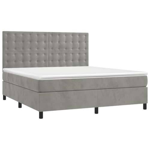 Krevet box spring s madracem LED svjetlosivi 160x200 cm baršun - Svjetlosiva 160 x 200 cm gumbi Cijena