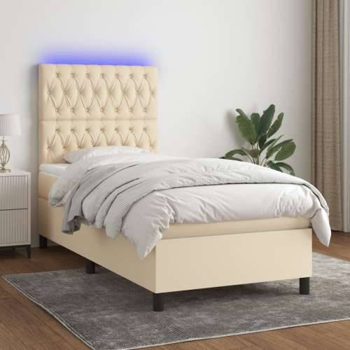 Krevet box spring s madracem LED krem 100x200 cm od tkanine - Krema 100 x 200 cm Dizajn s gumbima Cijena