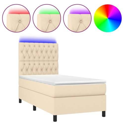 Krevet box spring s madracem LED krem 100x200 cm od tkanine - Krema 100 x 200 cm Dizajn s gumbima Cijena