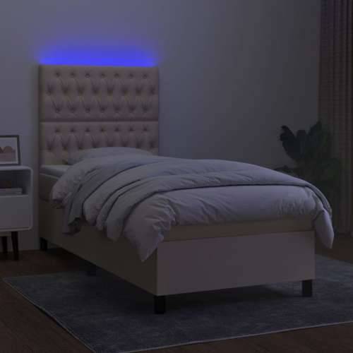 Krevet box spring s madracem LED krem 100x200 cm od tkanine - Krema 100 x 200 cm Dizajn s gumbima Cijena