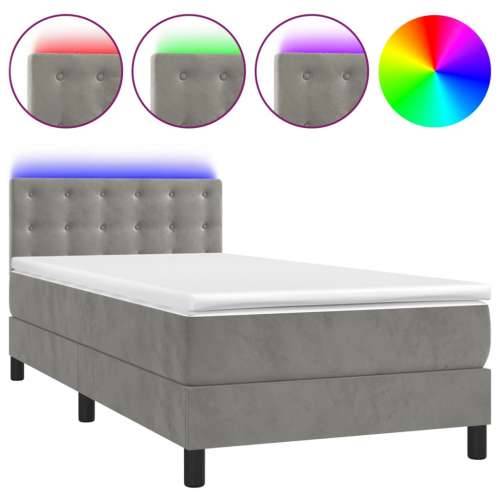 Krevet box spring s madracem LED svjetlosivi 90x200 cm baršun - Svjetlosiva 90 x 200 cm gumbi Cijena