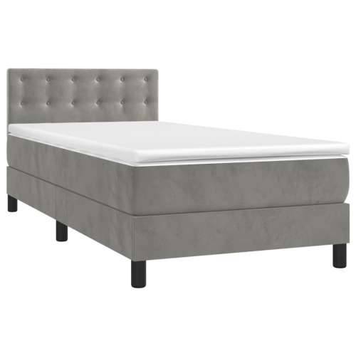 Krevet box spring s madracem LED svjetlosivi 90x200 cm baršun - Svjetlosiva 90 x 200 cm gumbi Cijena
