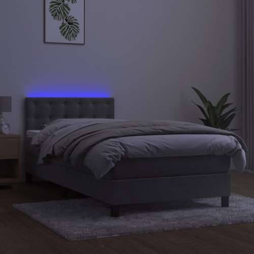 Krevet box spring s madracem LED svjetlosivi 90x200 cm baršun - Svjetlosiva 90 x 200 cm gumbi Cijena