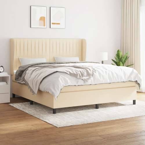 Krevet s oprugama i madracem krem 160x200 cm od tkanine - Krema 160 x 200 cm Okomite pruge Cijena