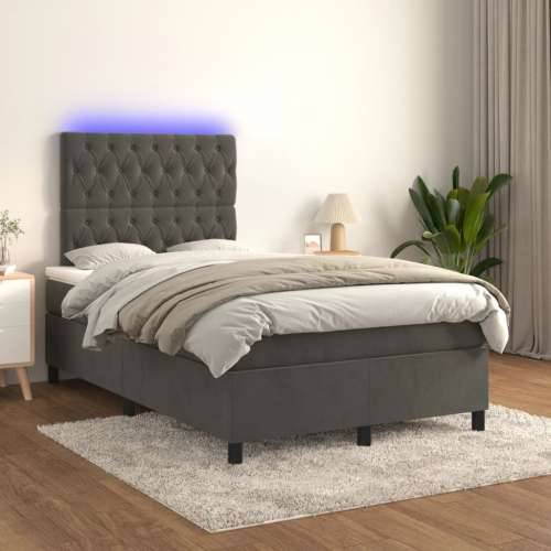 Krevet box spring s madracem LED tamnosivi 120 x 200 cm baršun - Tamno siva 120 x 200 cm Dizajn s gumbima Cijena