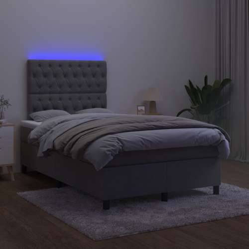 Krevet box spring s madracem LED tamnosivi 120 x 200 cm baršun - Tamno siva 120 x 200 cm Dizajn s gumbima Cijena