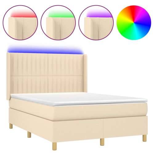 Krevet box spring s madracem LED krem 140x190 cm od tkanine - Krema 140 x 190 cm Okomite pruge Cijena