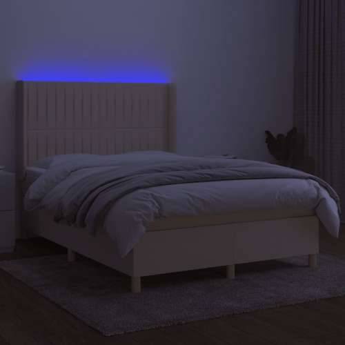 Krevet box spring s madracem LED krem 140x190 cm od tkanine - Krema 140 x 190 cm Okomite pruge Cijena