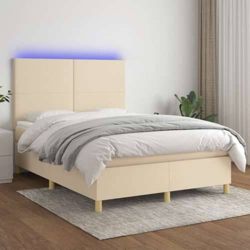 Krevet box spring s madracem LED krem 140x190 cm od tkanine - Krema 140 x 190 cm Gladak dizajn Cijena