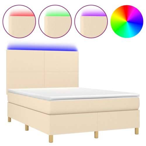 Krevet box spring s madracem LED krem 140x190 cm od tkanine - Krema 140 x 190 cm Gladak dizajn Cijena