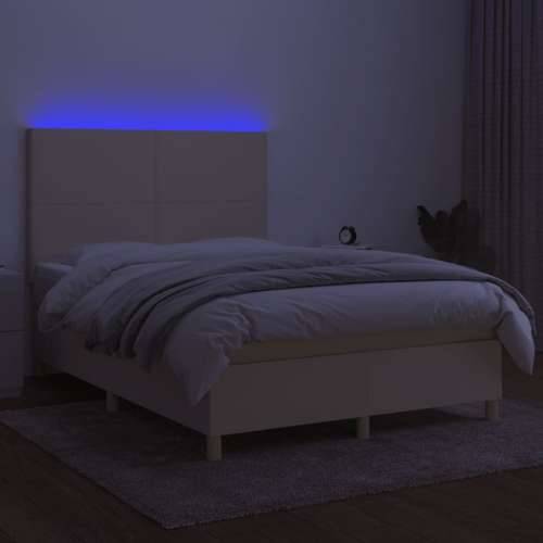 Krevet box spring s madracem LED krem 140x190 cm od tkanine - Krema 140 x 190 cm Gladak dizajn Cijena