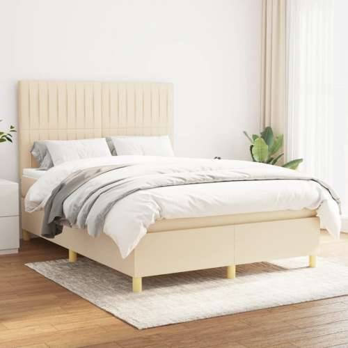Krevet s oprugama i madracem krem 140x200 cm od tkanine - Krema 140 x 200 cm Okomite pruge Cijena