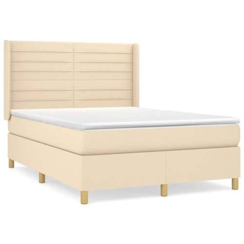 Krevet s oprugama i madracem krem 140x200 cm od tkanine - Krema 140 x 200 cm vodoravne pruge Cijena