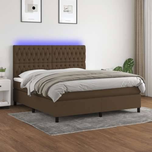 Krevet box spring s madracem LED tamnosmeđi 160x200 cm tkanina - Tamno smeđa 160 x 200 cm Dizajn s gumbima Cijena