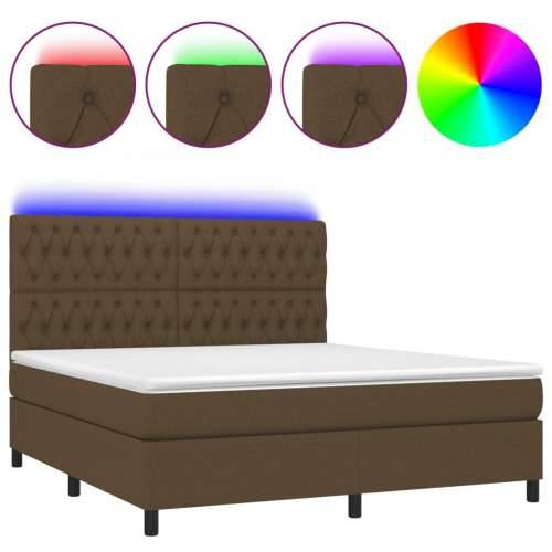 Krevet box spring s madracem LED tamnosmeđi 160x200 cm tkanina - Tamno smeđa 160 x 200 cm Dizajn s gumbima Cijena