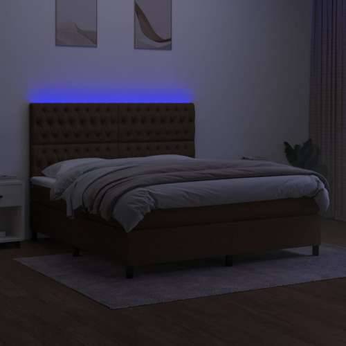 Krevet box spring s madracem LED tamnosmeđi 160x200 cm tkanina - Tamno smeđa 160 x 200 cm Dizajn s gumbima Cijena