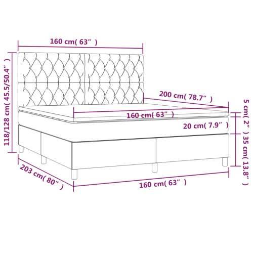 Krevet box spring s madracem LED tamnosmeđi 160x200 cm tkanina - Tamno smeđa 160 x 200 cm Dizajn s gumbima Cijena
