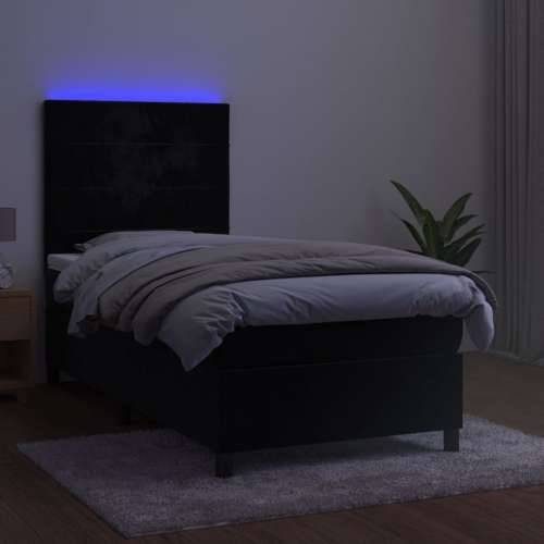 Krevet box spring s madracem LED crni 100x200 cm baršun - Crna 100 x 200 cm Blok s kvadratima Cijena