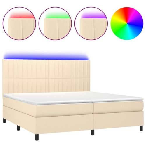 Krevet box spring s madracem LED krem 200x200 cm od tkanine - Krema 200 x 200 cm Okomite pruge Cijena