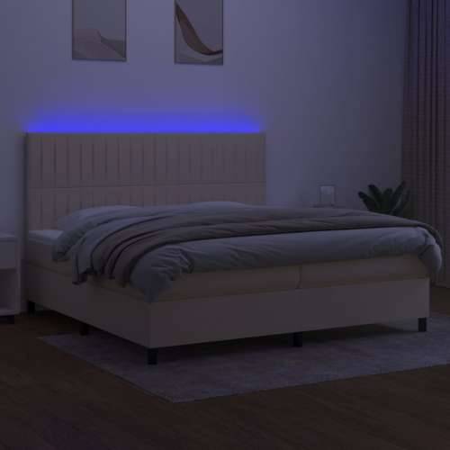 Krevet box spring s madracem LED krem 200x200 cm od tkanine - Krema 200 x 200 cm Okomite pruge Cijena