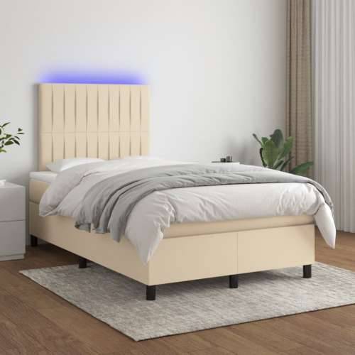 Krevet box spring s madracem LED krem 120 x 200 cm od tkanine - Krema 120 x 200 cm Okomite pruge Cijena