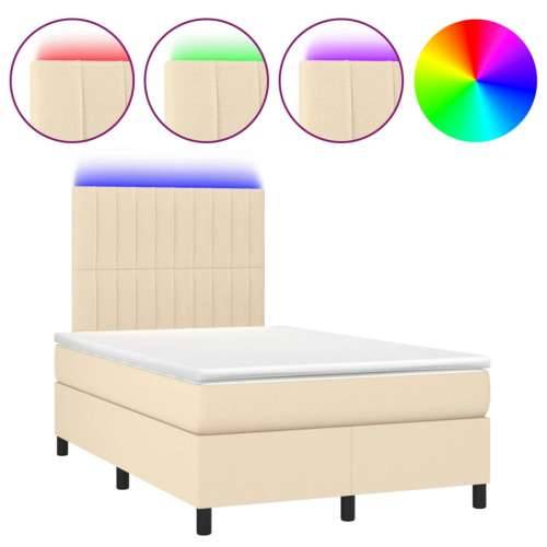 Krevet box spring s madracem LED krem 120 x 200 cm od tkanine - Krema 120 x 200 cm Okomite pruge Cijena