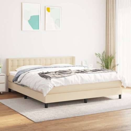Krevet s oprugama i madracem krem 160x200 cm od tkanine Krema 160 x 200 cm gumbi Cijena