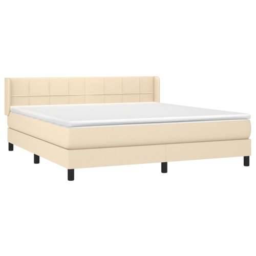 Krevet s oprugama i madracem krem 160x200 cm od tkanine - Krema 160 x 200 cm Blok s kvadratima Cijena