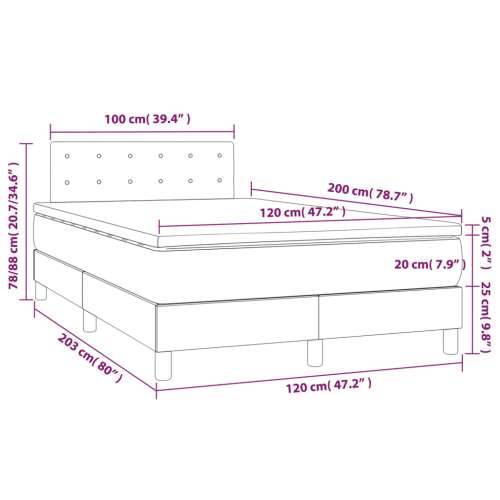 Krevet box spring s madracem LED crni 120 x 200 cm baršun - Crna 120 x 200 cm gumbi Cijena