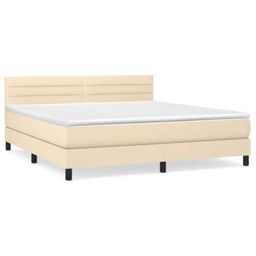 Krevet s oprugama i madracem krem 160x200 cm od tkanine - Krema 160 x 200 cm vodoravne pruge Cijena