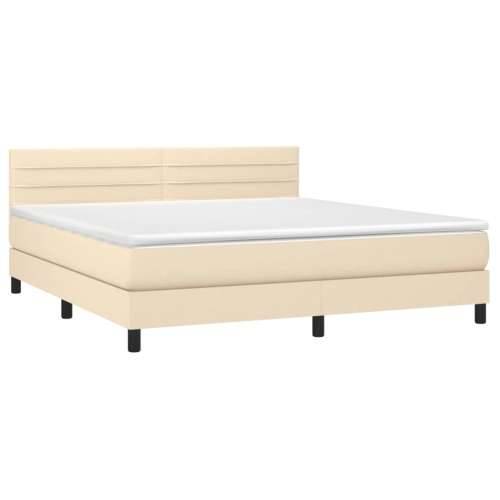 Krevet s oprugama i madracem krem 160x200 cm od tkanine - Krema 160 x 200 cm vodoravne pruge Cijena