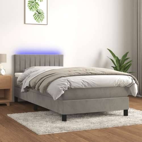 Krevet box spring s madracem LED svjetlosivi 100x200 cm baršun - Svjetlosiva 100 x 200 cm Okomite pruge Cijena