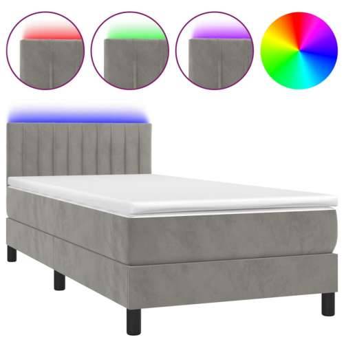 Krevet box spring s madracem LED svjetlosivi 100x200 cm baršun - Svjetlosiva 100 x 200 cm Okomite pruge Cijena