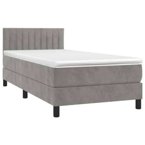 Krevet box spring s madracem LED svjetlosivi 100x200 cm baršun - Svjetlosiva 100 x 200 cm Okomite pruge Cijena