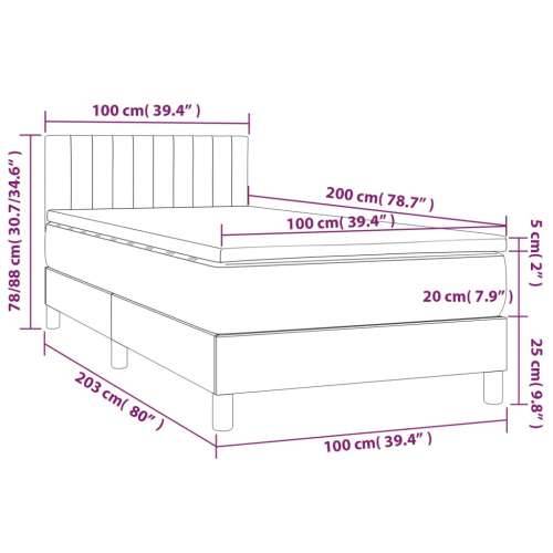 Krevet box spring s madracem LED svjetlosivi 100x200 cm baršun - Svjetlosiva 100 x 200 cm Okomite pruge Cijena