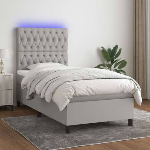 Krevet box spring s madracem LED svjetlosivi 100x200 cm tkanina - Svjetlosiva 100 x 200 cm Dizajn s gumbima Cijena