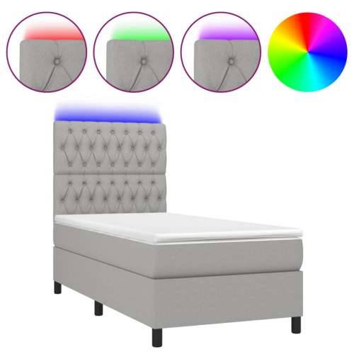 Krevet box spring s madracem LED svjetlosivi 100x200 cm tkanina - Svjetlosiva 100 x 200 cm Dizajn s gumbima Cijena