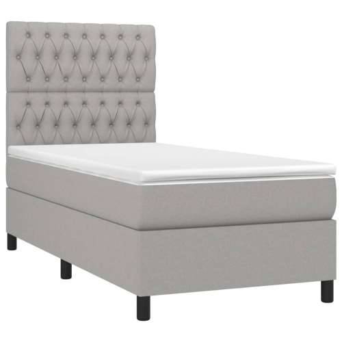 Krevet box spring s madracem LED svjetlosivi 100x200 cm tkanina - Svjetlosiva 100 x 200 cm Dizajn s gumbima Cijena