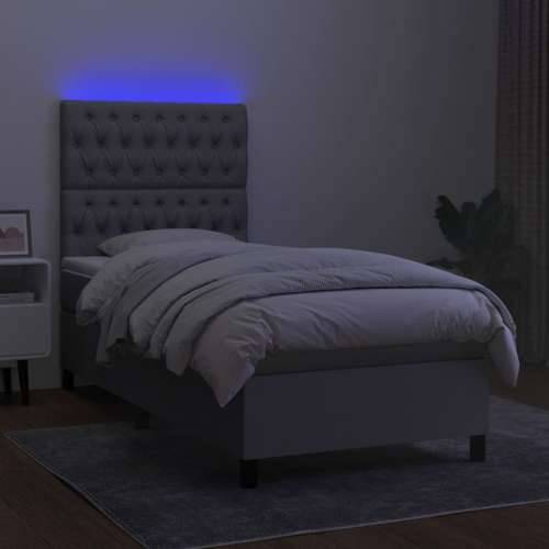 Krevet box spring s madracem LED svjetlosivi 100x200 cm tkanina - Svjetlosiva 100 x 200 cm Dizajn s gumbima Cijena