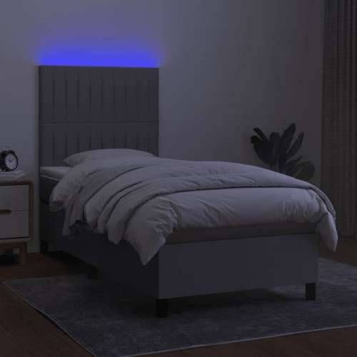 Krevet box spring s madracem LED svjetlosivi 100x200 cm tkanina - Svjetlosiva 100 x 200 cm Okomite pruge Cijena